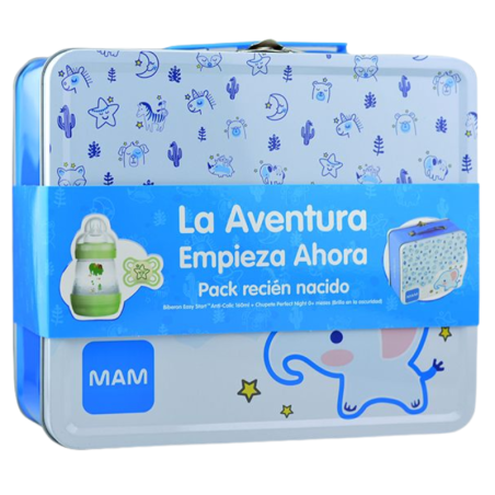 Mam caja metalica biberon 160 ml y chupete verde