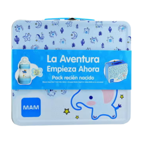 Mam caja metalica bibe anticolic 160 ml y chupete azul