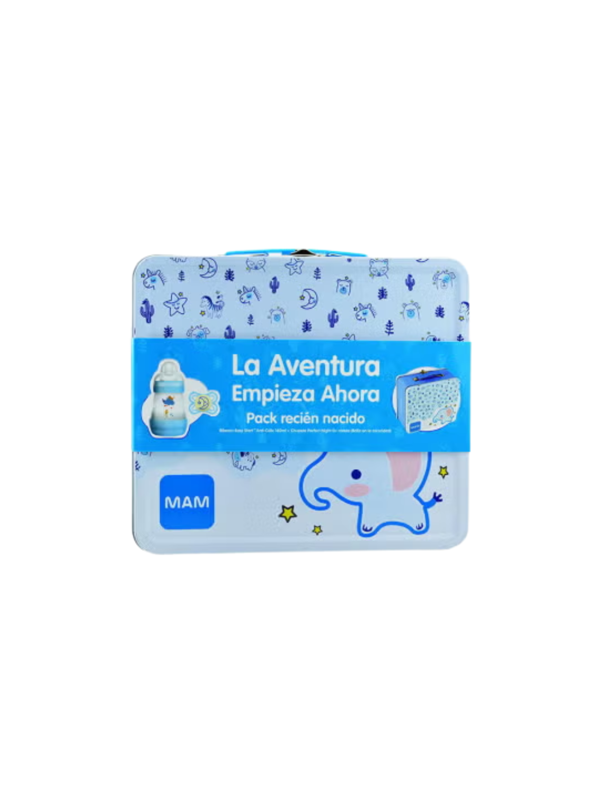 Mam caja metalica bibe anticolic 160 ml y chupete azul
