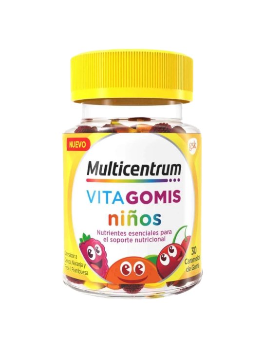 Multicentrum Vitagomis Niños Sabor Cereza, Naranja y Fresa / Frambuesa 30 gominolas