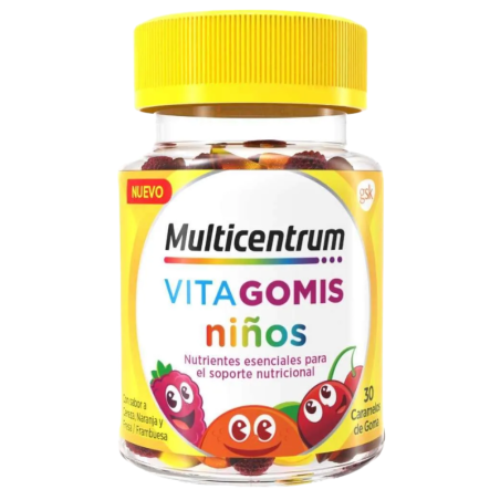 Multicentrum Vitagomis Niños Sabor Cereza, Naranja y Fresa / Frambuesa 30 gominolas