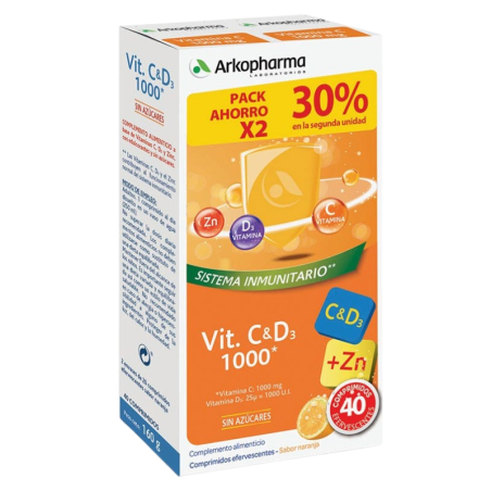 Arkopharma vitamina C + D3 1000 40 comprimidos efervescentes pack