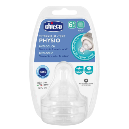 Chicco tetina physio 4m+ flujo rápido silicona 2 uds