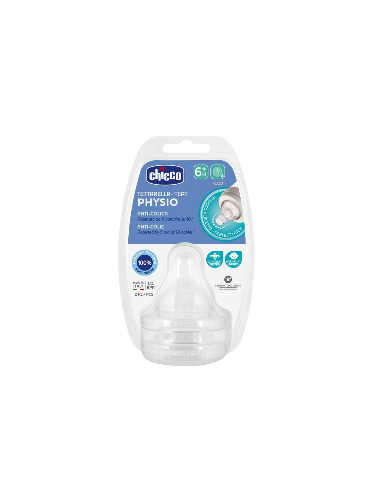 Chicco tetina physio 4m+ flujo rápido silicona 2 uds