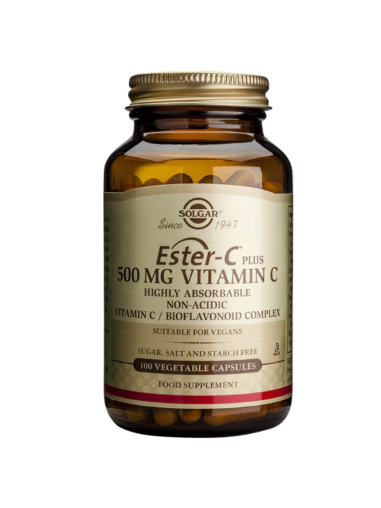 Solgar ester C plus vitamin C bioflavonoides citricos complex 100 cápsulas vegetales