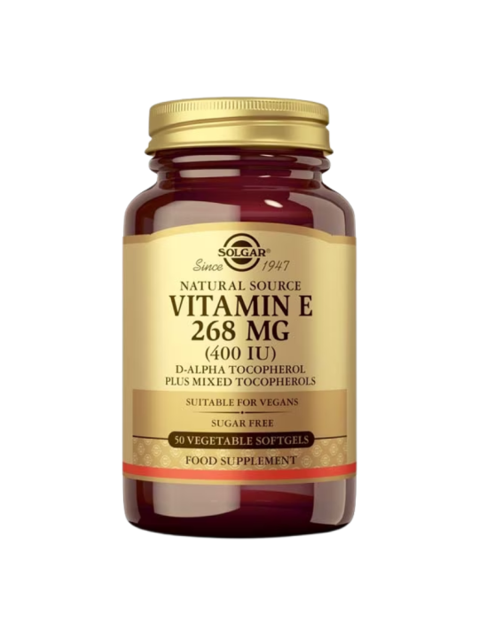 Solgar vitamina E 268mg (400 UI) D-alfa tocoferol y mezcla de tocoferoles 50 capsulas blandas