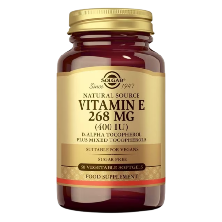 Solgar vitamina E 268mg (400 UI) D-alfa tocoferol y mezcla de tocoferoles 50 capsulas blandas