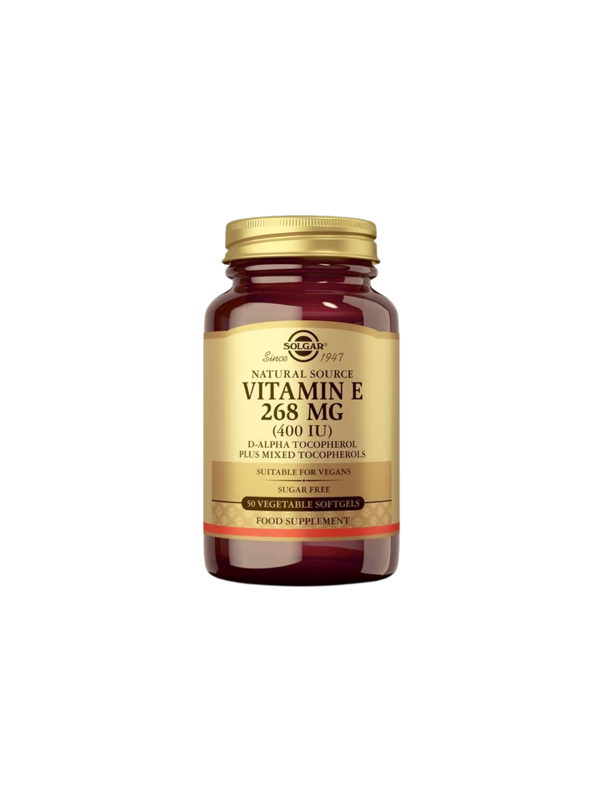 Solgar vitamina E 268mg (400 UI) D-alfa tocoferol y mezcla de tocoferoles 50 capsulas blandas
