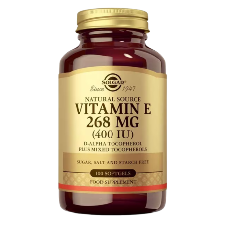 Solgar vitamina E 268 mg (400 UI) D-alfa tocoferol y mezcla de tocoferoles 100 capsulas blandas