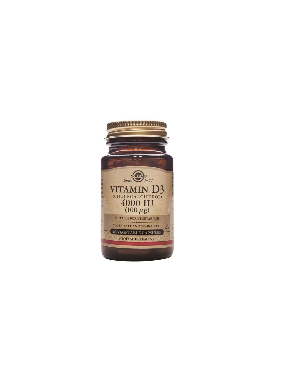 Solgar vitamina D3 colecalciferol 4000 UI 100 microgramos 60 cápsulas vegetales