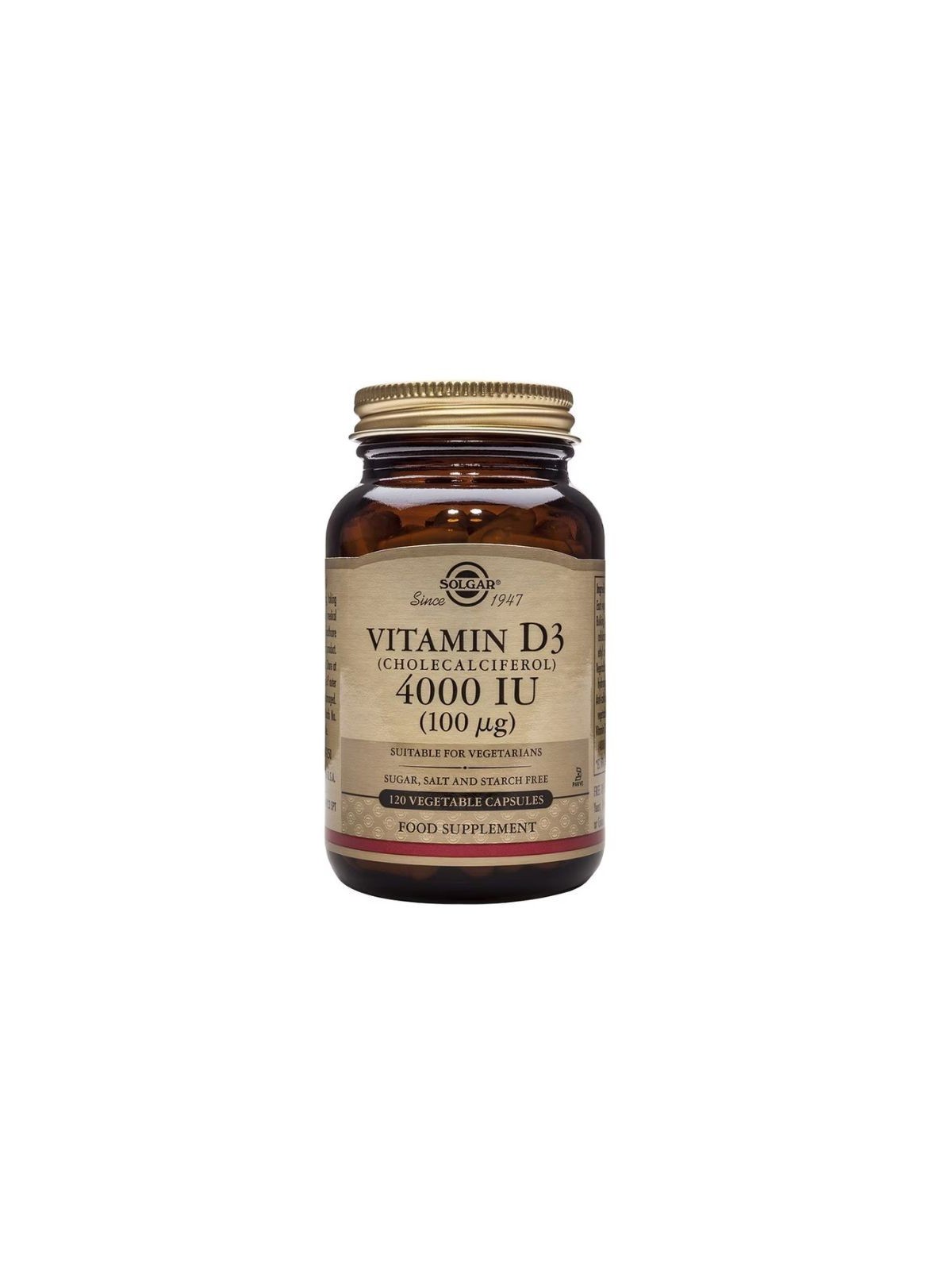 Solgar vitamina D3 colecalciferol 4000 UI 100 microgramos 120 cápsulas vegetales