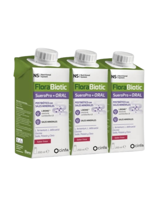 NS florabiotic sueropro+ oral 3 envases 200ml sabor fresa