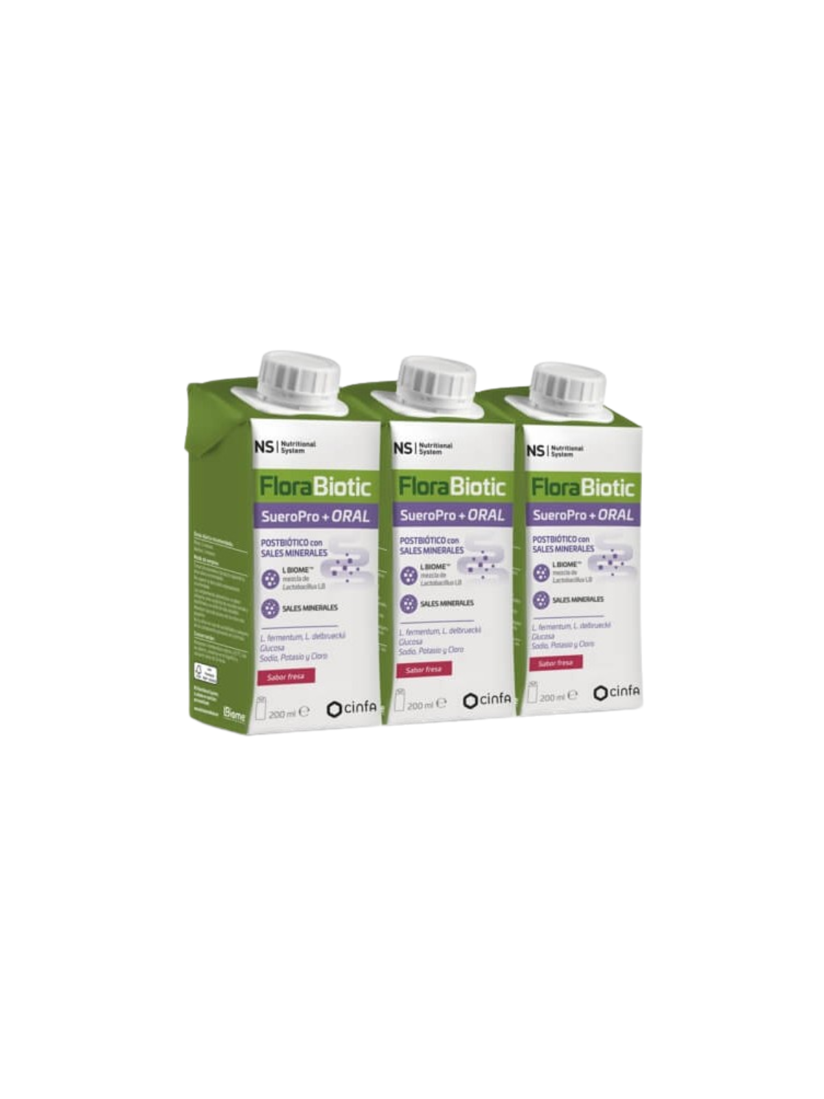 NS florabiotic sueropro+ oral 3 envases 200ml sabor fresa