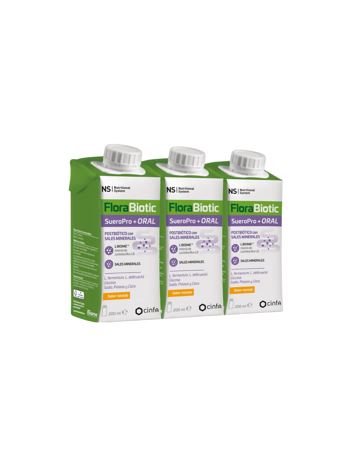 NS florabiotic sueropro+ oral 3 envases 200ml sabor naranja