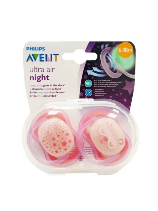 Chupete silicona philips avent nocturno 6- 18 m rosa 2 chupetes