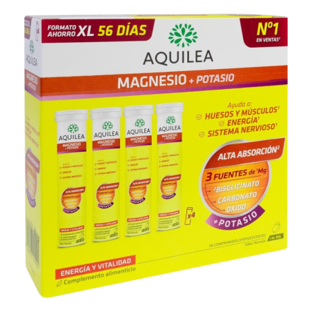 Aquilea magnesio + potasio 56 comp. efervescentes sabor naranja formato XL