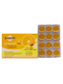 Juanola propolis miel zinc y vitamina C 36 pastillas de goma sabor limón miel