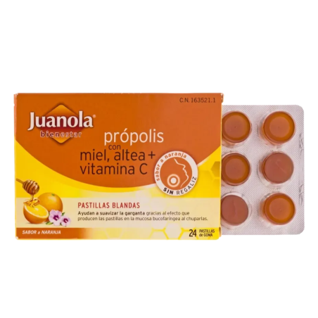 Juanola propolis miel altea y vitamina c 36 pastillas de goma sabor naranja