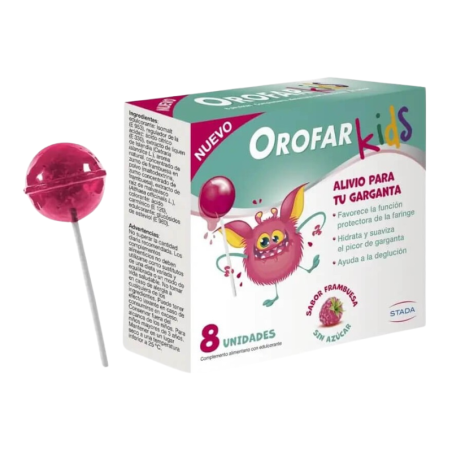 Orofar kids 8 piruletas sabor frambuesa