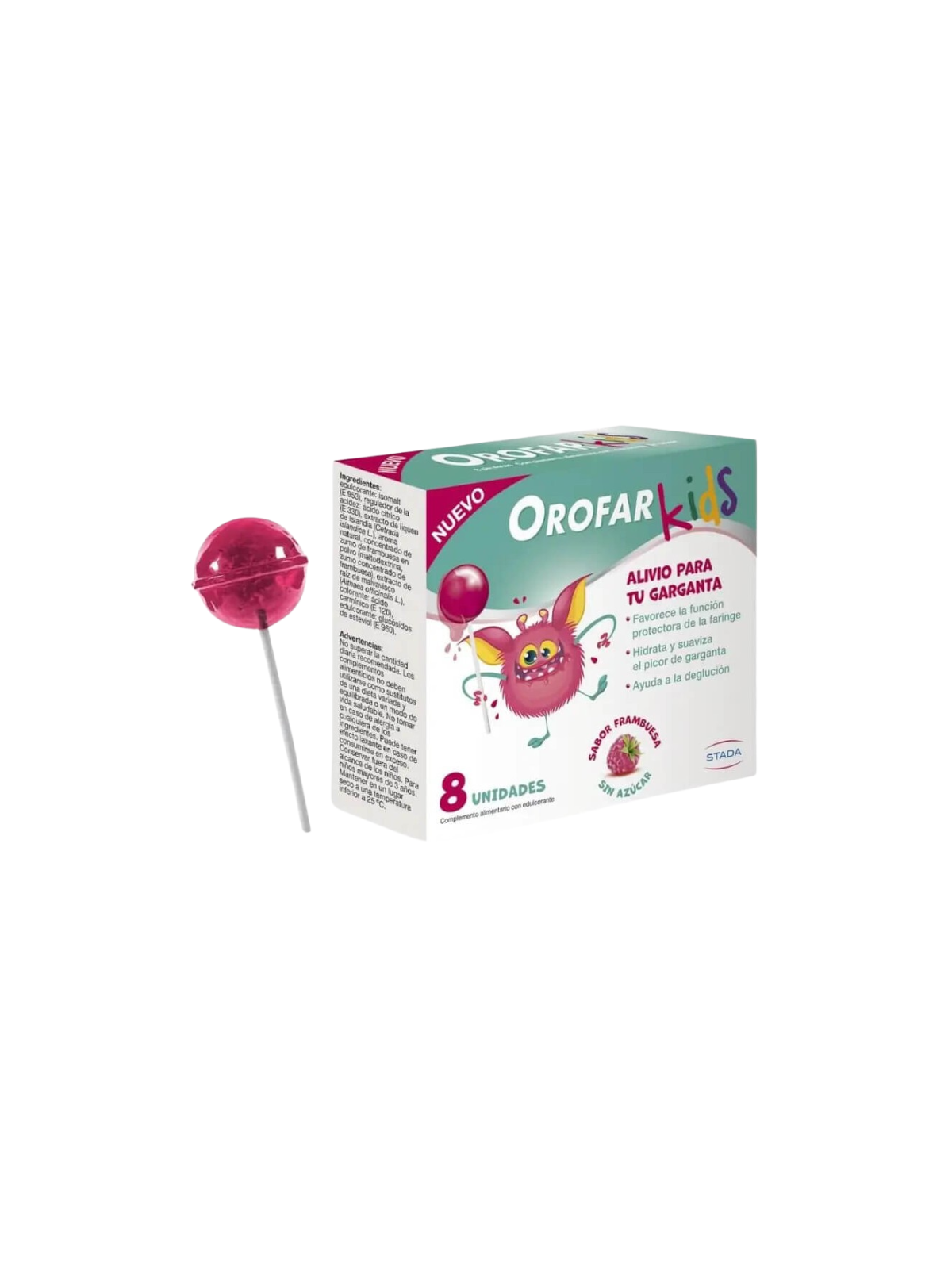Orofar kids 8 piruletas sabor frambuesa