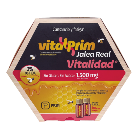 Vitalprim jalea real vitalidad sin azúcares 20 viales 10ml sabor frutos del bosque