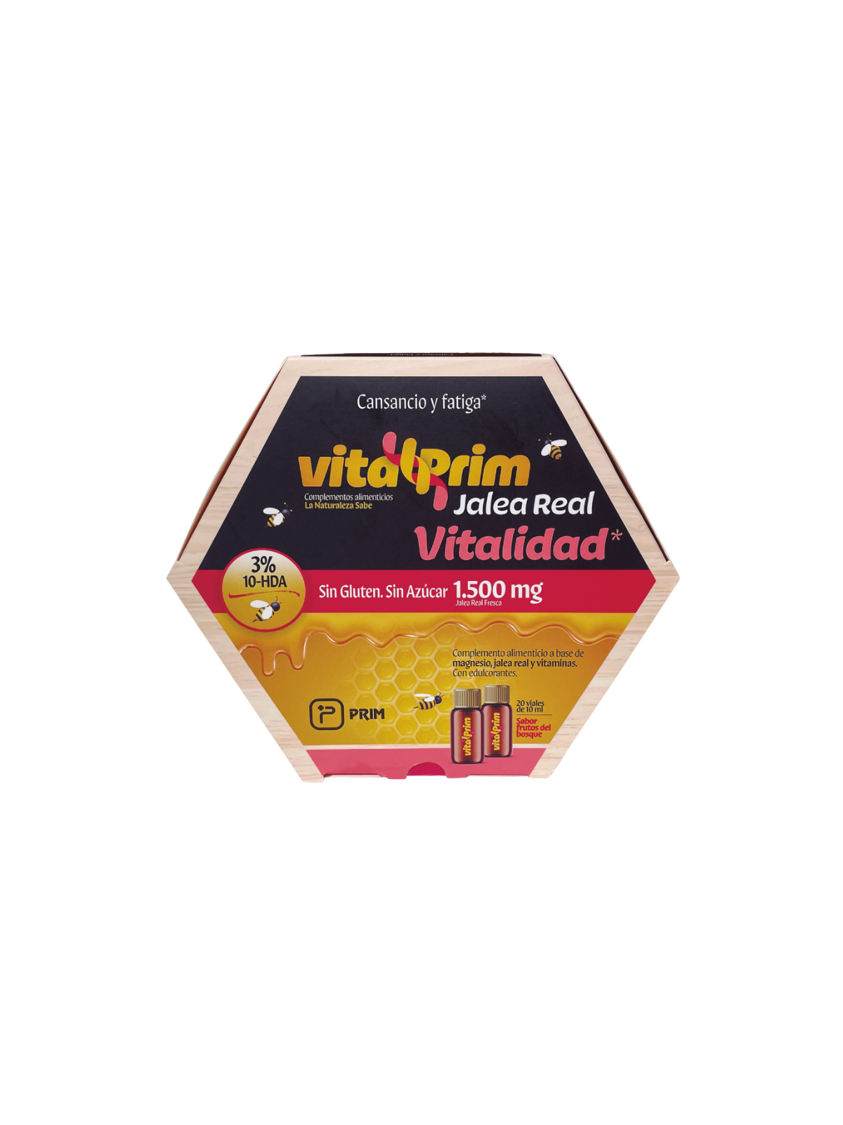 Vitalprim jalea real vitalidad sin azúcares 20 viales 10ml sabor frutos del bosque