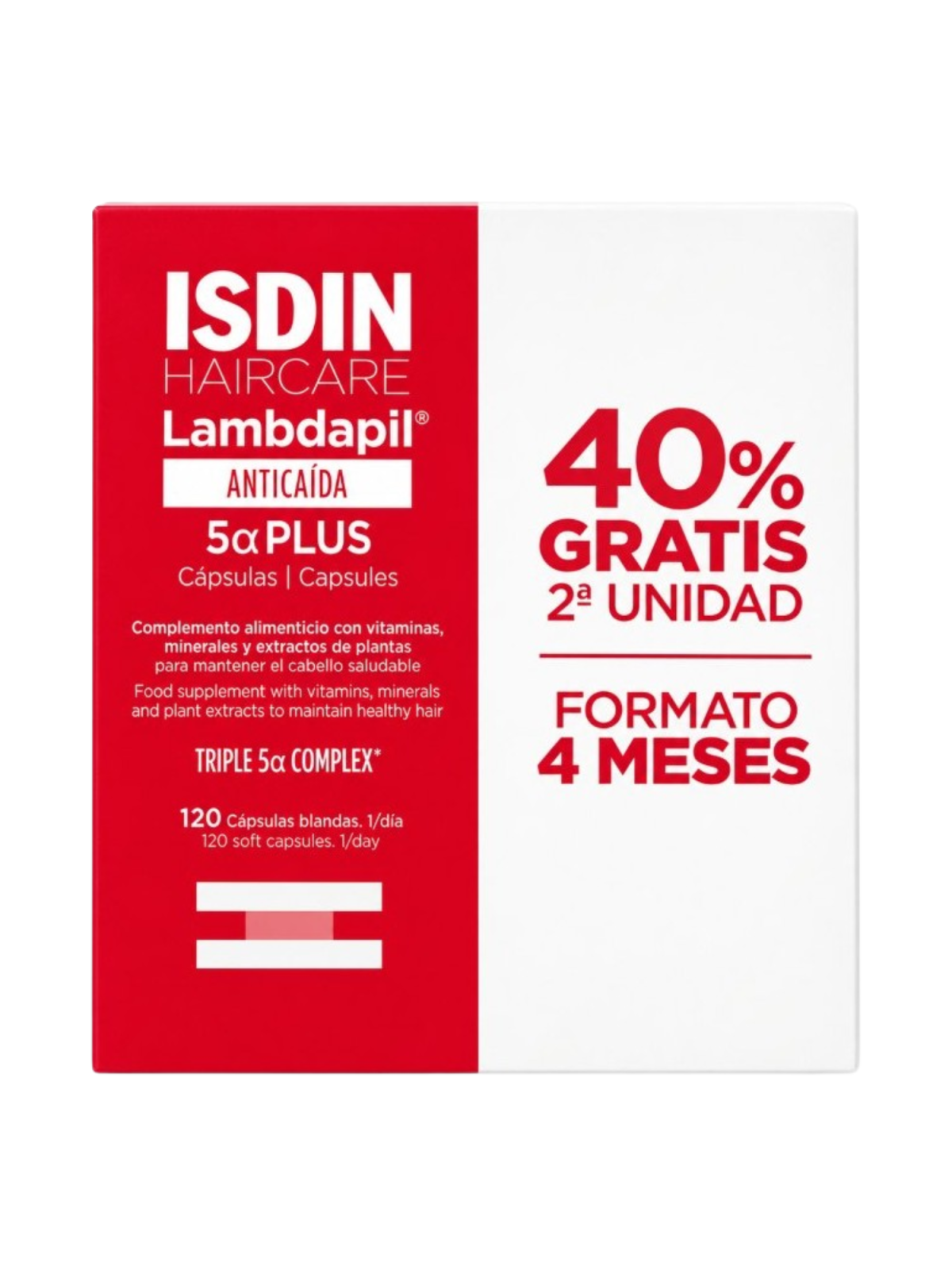 Isdin lambdapil 5 alfa plus 2ªunidad 40% 120 capsulas