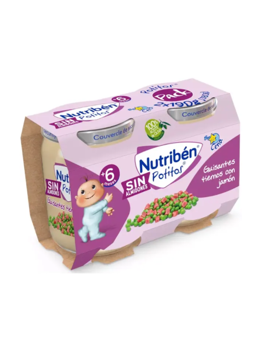 Nutriben cena guisantes tiernos con jamón  2 potitos 190 G
