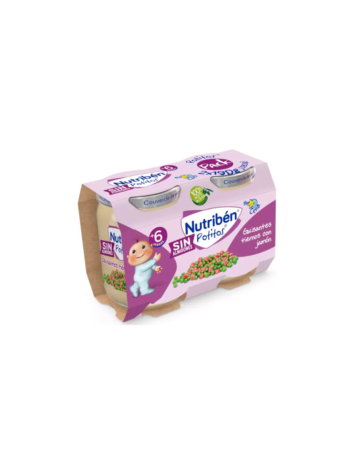 Nutriben cena guisantes tiernos con jamón  2 potitos 190 G