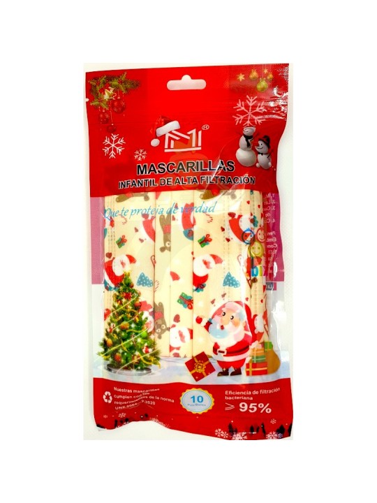 Mascarillas infantil navidad 10 und