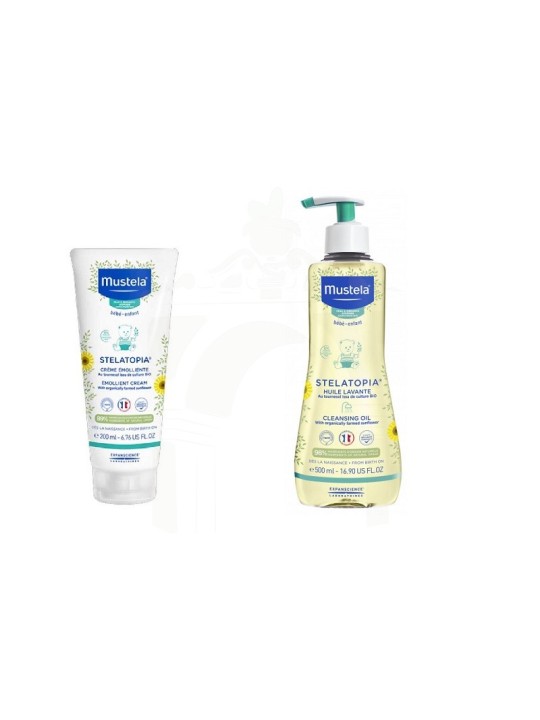 Mustela stelatopia pack crema emoliente 200 ml + aceite baño 500 ml 20 %