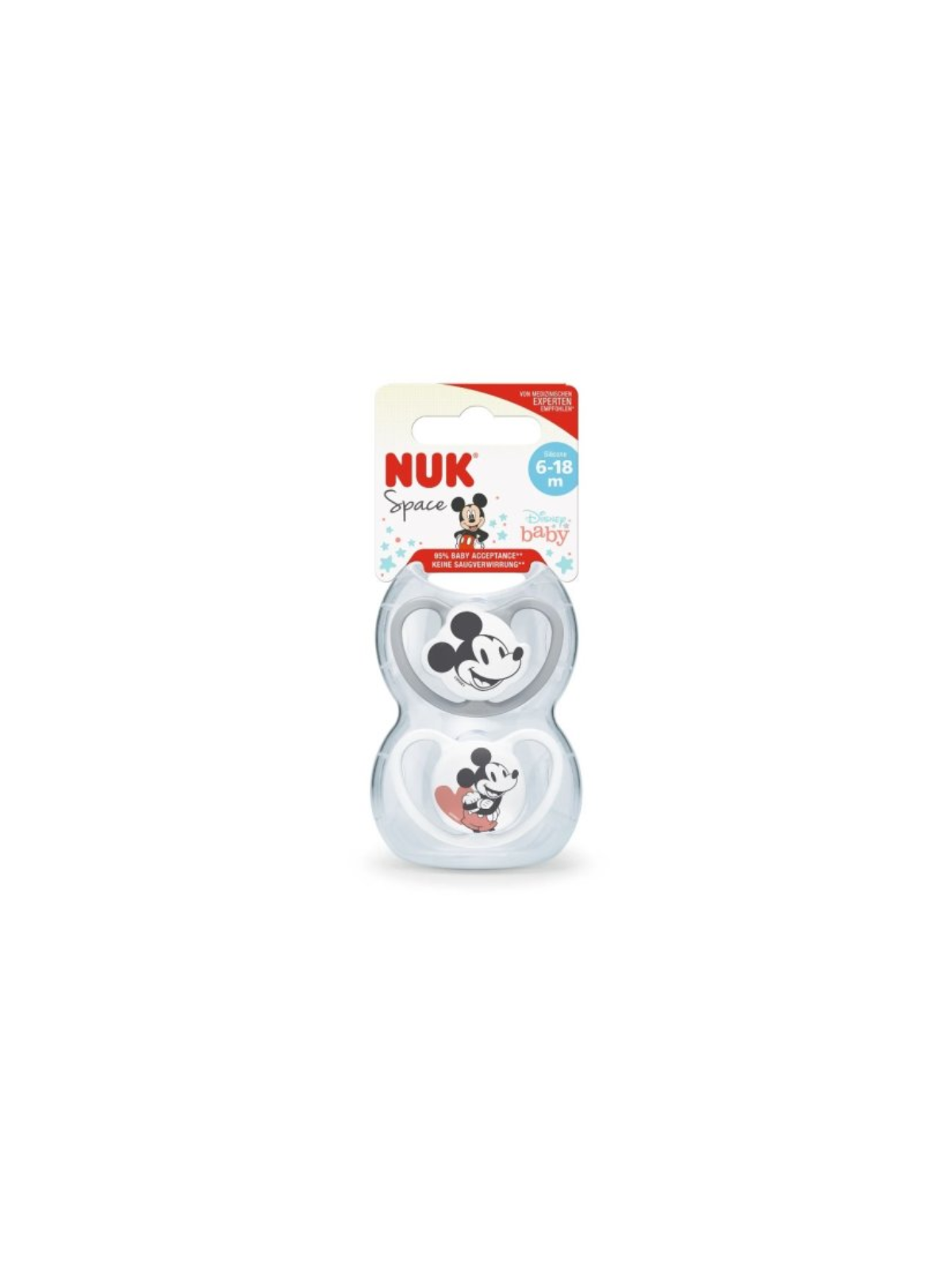 Nuk space chupete silicona Mickey 6-18 meses 2 unidades