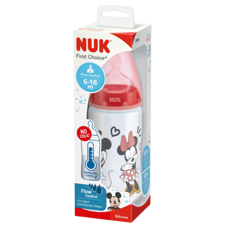 Nuk Biberon silicona flow control Mickey/Minnie 6 - 18 meses 300 ml