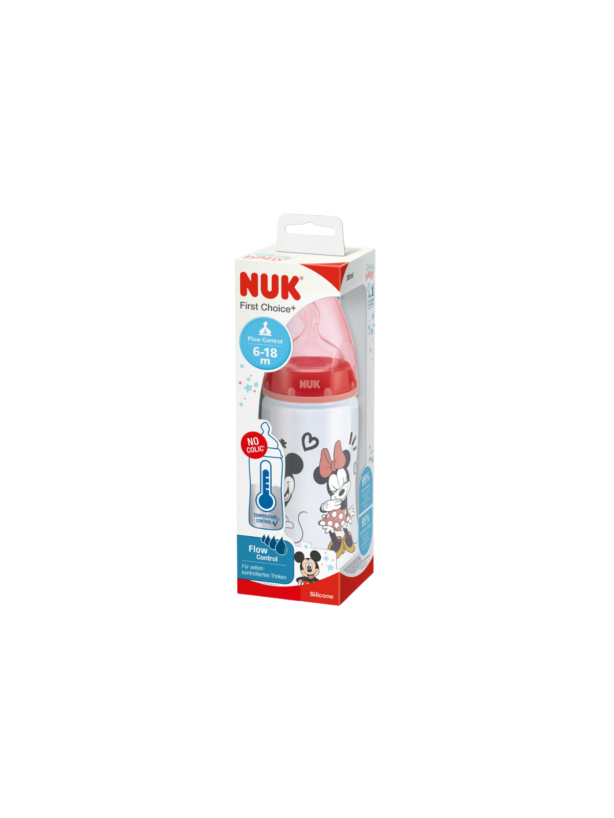 Nuk Biberon silicona flow control Mickey/Minnie 6 - 18 meses 300 ml