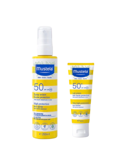 Mustela pack spray solar SPF 50 200 ml + leche solar SPF 50 40 ml formato ideal cara