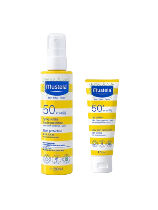 Mustela pack spray solar SPF 50 200 ml + leche solar SPF 50 40 ml formato ideal cara