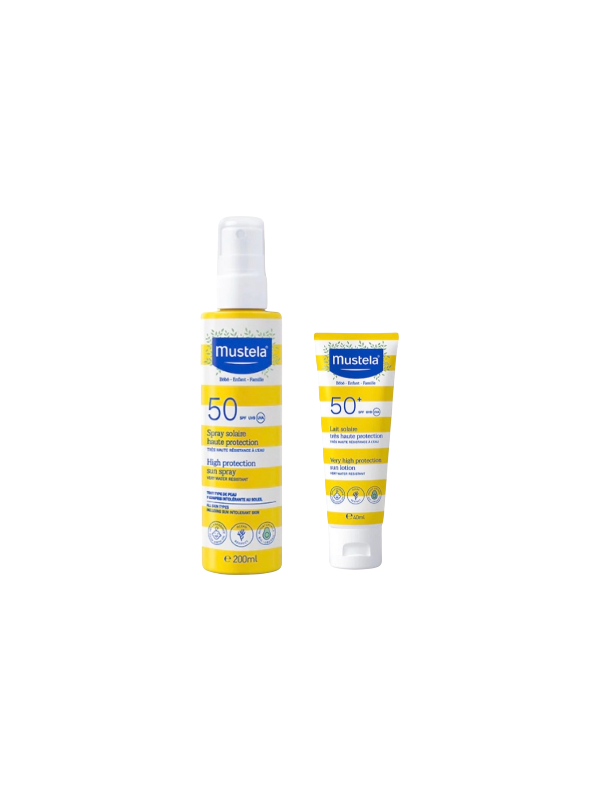 Mustela pack spray solar SPF 50 200 ml + leche solar SPF 50 40 ml formato ideal cara