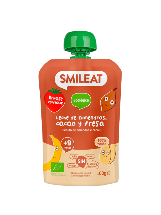 Smileat pouch leche de almendras, cacao y fresa