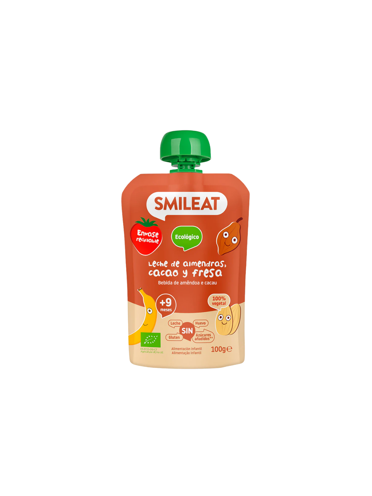 Smileat pouch leche de almendras, cacao y fresa