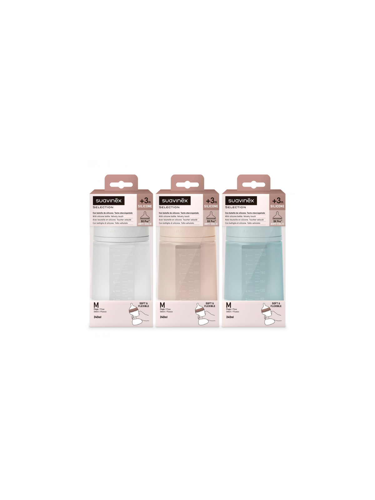 Suavinex Biberon silicona soft colour + 3 meses 1 unidad 240 ml