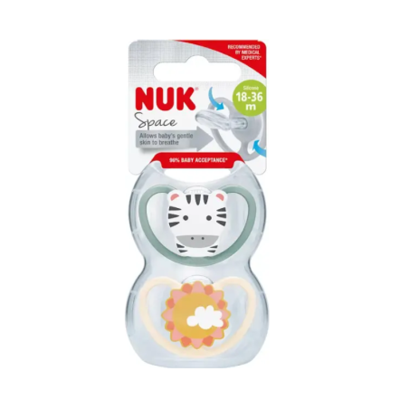 NUK CHUPETE SILICONA  SPACE 18 - 36 MESES 2 UNIDADES ZEBRA