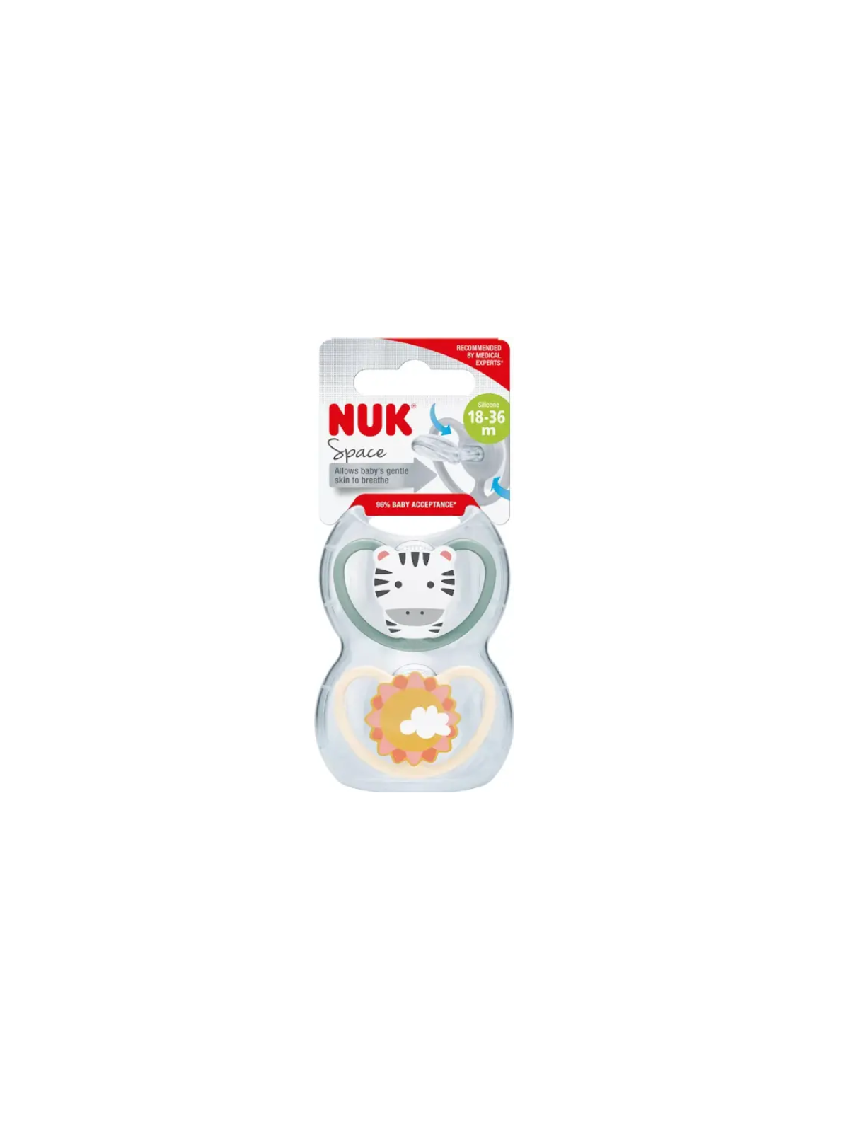 NUK CHUPETE SILICONA  SPACE 18 - 36 MESES 2 UNIDADES ZEBRA