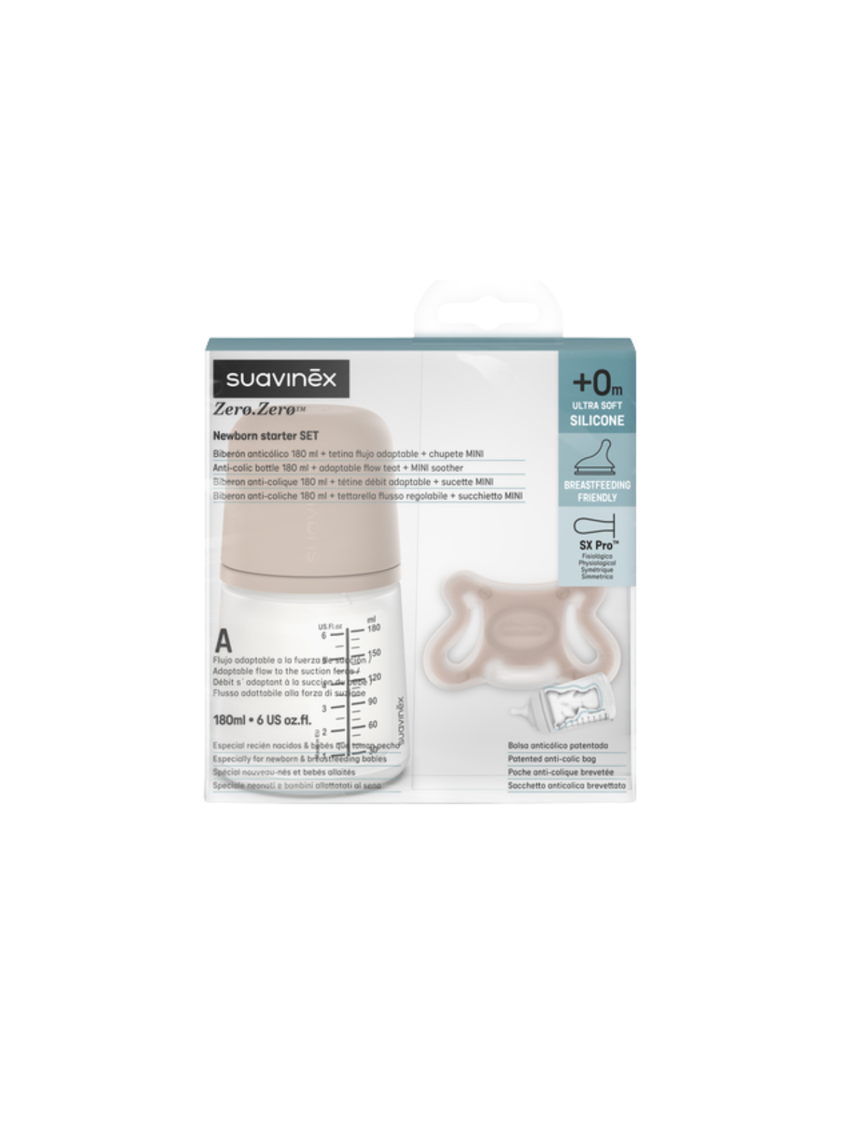 SUAVINEX SET RECIEN NACIDO BIBE 180 ML + CHUPETE ALMOND