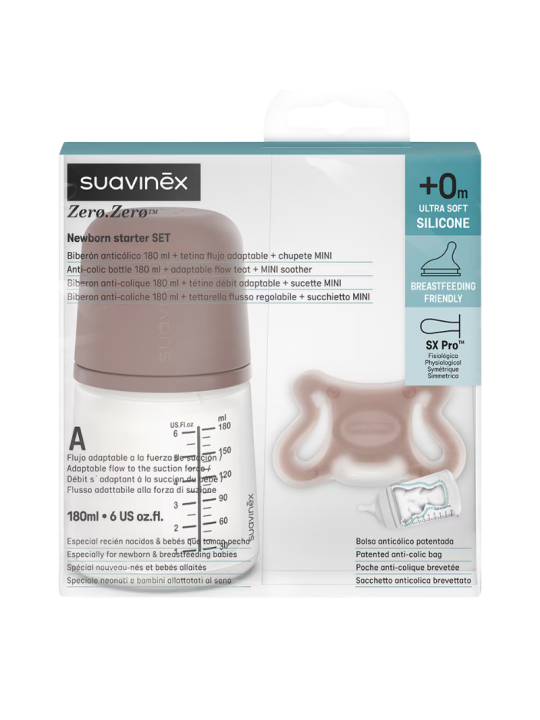Suavinex set recién nacido - bibe 180ml y chupete SX PRO + 0M