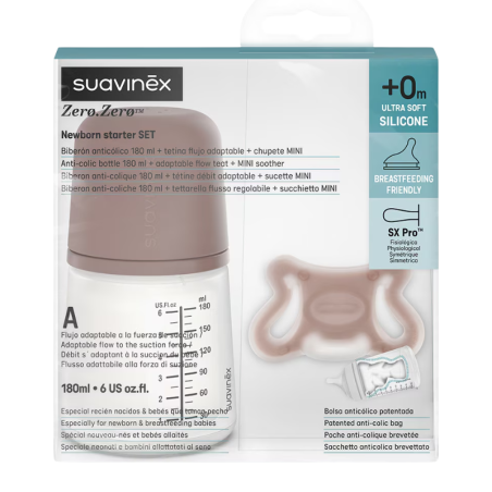 Suavinex set recién nacido - bibe 180ml y chupete SX PRO + 0M