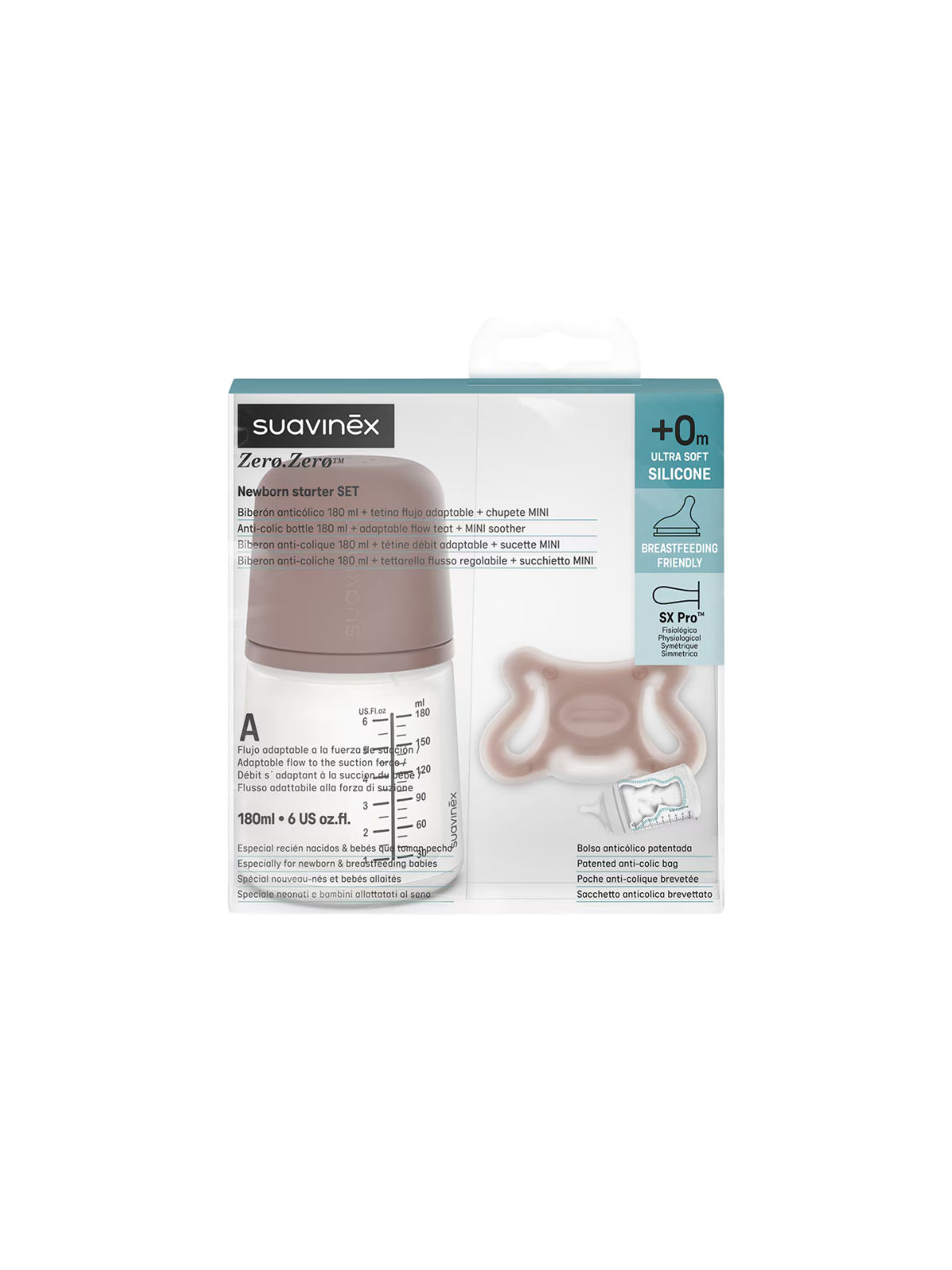 Suavinex set recién nacido - bibe 180ml y chupete SX PRO + 0M