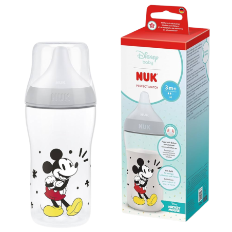 NUK biberón perfect match flujo M 260ml Mickey color gris