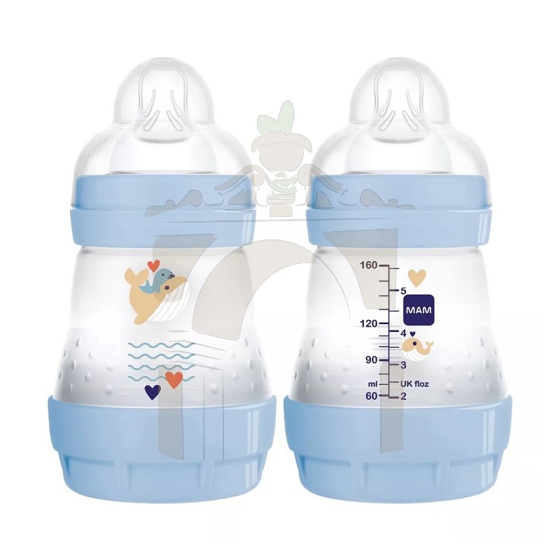 MAM Easy Start - Biberón anticólicos de flujo medio con tetina de silicona,  biberones esenciales para bebé niño, azul, 9 oz (3 unidades)
