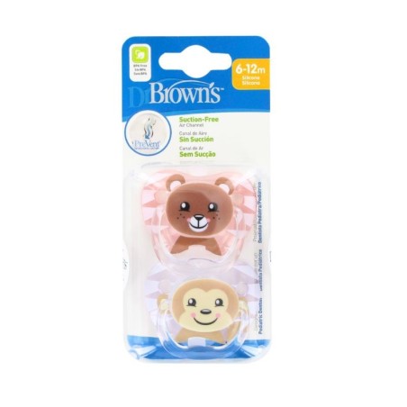 Dr. Brown's chupete animal rosa 6-12m 2u