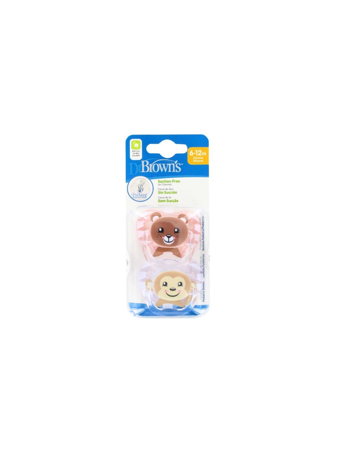 Dr. Brown's chupete animal rosa 6-12m 2u